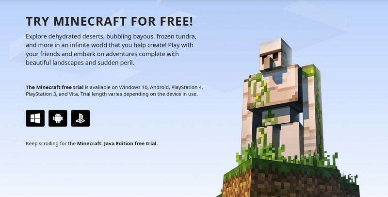 Halaman versi percubaan rasmi Minecraft (Imej melalui Mojang)