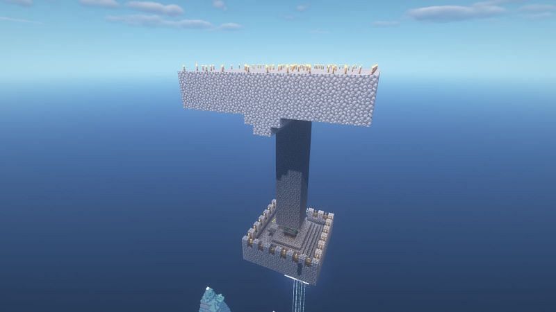 Yukarıdan görüntülenen bir mafya XP çiftliği (Minecraft üzerinden Resim)